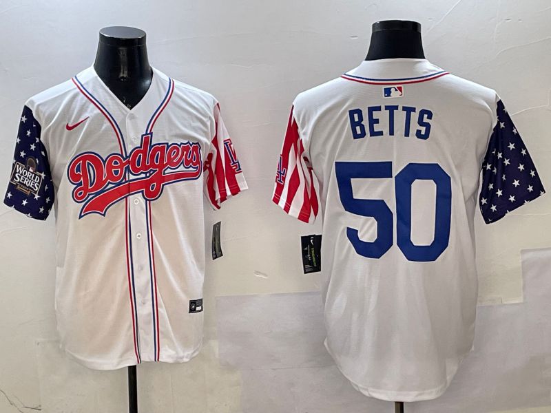 Men Los Angeles Dodgers #50 Betts White a generation of national flags Joint name 2025 Nike MLB Jersey style 7